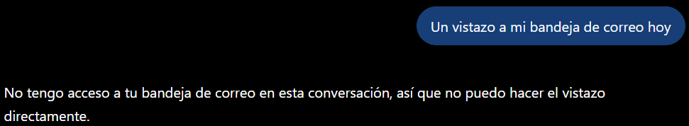 Un chat sin conectar responde que no tiene acceso a la bandeja de correo.